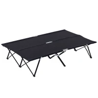 Outsunny 2 Person Folding Camping Cot for Adults, 50" Extra Wide Outdoor Portable Sleeping Cot with Carry Bag, Elevated Camping Bed, Beach Hiking, Black(m-1)