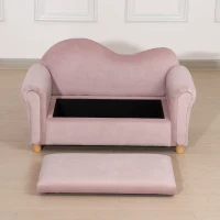 Qaba Ergonomic Foam Kids Sofa with Inner Toy Storage Chest, Velvet Kids Couch with Soft Arms, Children's Lounge Furniture, Pink(m-9)