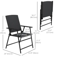 Outsunny Outdoor Wicker Dining Chair Set of 2 with Steel Frame Black(m-3)
