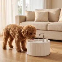 PawHut Ceramic Cat Water Fountain, 2.2L/74oz Pet Water Fountain with Ultra-Quiet Pump, 4-Layer Filtration, Faucet, White(m-10)