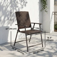 Outsunny Outdoor Wicker Dining Chair Set of 2, 2 Pieces Rattan Foldable Chair with Steel Frame for Garden, Backyard, Porch, Brown(m-3)