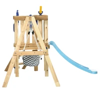 Outsunny Swing Set for Backyard, Wooden Toddler Outdoor Playset with Baby Swing Seat, Kids Slide, Fort, Natural(m-12)