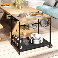 Outsunny Outdoor Bar Cart Patio Serving Cart with Wine Holders Natural(m-2)