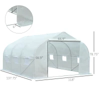 Outsunny 11.5' x 10' x 6.5' Outdoor Walk-in Greenhouse, Tunnel Green House with Roll-up Windows, Zippered Door, PE Cover, Heavy Duty Steel Frame, White(m-3)