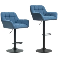 HOMCOM Swivel Barstools Set of 2 Adjustable Bar Stools with Footrest Armrests and PU Leather Back for Dining Room Dark Blue(m-2)