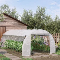Outsunny 20' x 10' x 6' Outdoor Walk-in Greenhouse, Steel Frame Tunnel Greenhouse, Hot Green House with 12 Roll-Up Windows and Door for Garden and Vegetables, White(m-10)