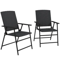 Outsunny Outdoor Wicker Dining Chair Set of 2 with Steel Frame Black(m-2)