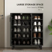 HOMCOM Shoe Storage with Double Doors and Open Shelves 17 Pair Shoe Storage Organizer for Entryway Hallway Black(m-4)