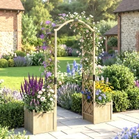 Outsunny Wooden Garden Arch with 2 Planter Boxes, Arch Trellis for Climbing Plants, Decorative Arbor Archway, Natural Wood(m-8)