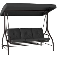Outsunny Convertible Patio Swing Bed with Canopy and Cushions, 3 Seater Porch Swing for Outdoor, Backyard, Garden, Dark Grey(m-9)