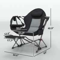 Outsunny Hammock Camping Chair Set of 2, Adjustable Back Folding Swinging Hammock Chair with Cup Holder and Padded Seat, Black(m-3)