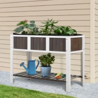 Outsunny 47" x 23" Raised Garden Bed w/ Storage Shelf, 2 Tiers Elevated Planter Box with Legs for Vegetables, Flowers and Herbs Backyard, Patio, Balcony(m-10)