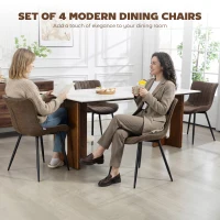 HOMCOM Dining Chairs Set of 4, PU Leather Upholstered Kitchen Chairs with Backrest and Steel Legs for Dining Room, Brown(m-4)
