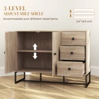 HOMCOM Modern Sideboard, 42.5" Buffet Cabinet with Adjustable Shelves and 3 Drawers, Coffee Bar Cabinet with 2 Doors, Oak(m-5)
