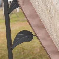 Outsunny 10' x 10' Metal Patio Gazebo, Double Roof Outdoor Gazebo Canopy Shelter with Tree Motifs Corner Frame and Netting, Brown(m-8)