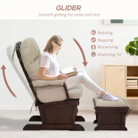 HOMCOM Nursery Glider Rocking Chair with Ottoman, Thick Padded Cushion Seating and Wood Base, Cream White(m-4)