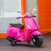 Qaba Vespa Licensed Kids Motorcycle 6V Toddler Motorcycle with Music, FM Radio, Headlight, Pink(m-10)