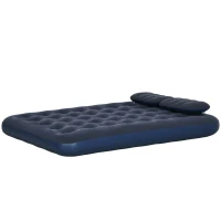 Outsunny Queen Size Air Mattress Camping Air Bed with 2 Pillows and Hand Pump, Blue(m-2)