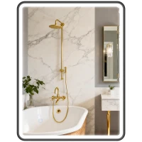 HOMCOM 36" x 28" Bath Mirror with LED Lights, Wall Mounted Restroom Mirror, 3 Colours, Dimmable, Horizontal/Vertical, Black(m-9)