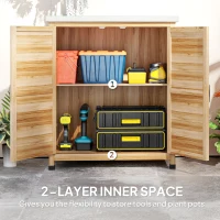 Outsunny Garden Storage Cabinet, Outdoor Potting Bench Table with Metal Tabletop, Shelf and Double Doors, Natural(m-6)