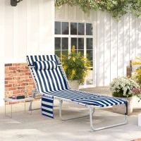 Outsunny Tanning Chair with Face Hole and Side Table, 5-Position Folding Outdoor Chaise Lounge Chair, Blue and White(m-2)