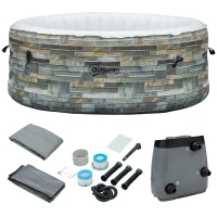 Outsunny 2-3 Person Inflatable Hot Tub, Outdoor Round Portable Spa with 108 Heated Air Jets, Cover, Pump, 2 Filter Cartridges, Mixed Grey(m-11)