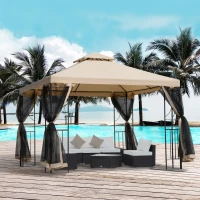 Outsunny 10' x 10' Patio Gazebo with Corner Shelves, Outdoor Gazebo Canopy Shelter with Netting, and Vented Roof, for Garden, Lawn, Backyard and Deck(m-10)