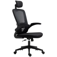 Vinsetto High Back Mesh Chair, Home Office Task Computer Chair with Adjustable Height, Lumbar Back Support, Headrest, and Arms, Black(m-26)