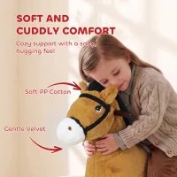 Qaba Kids Spring Rocking Horse, Ride on Horse with Neighing Sounds, Plush Animal Ride on Toy for Ages 3+ Years, Brown(m-6)