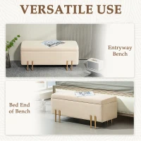 HOMCOM Storage Ottoman Bench, Flip-Top Bedroom Bench, 18.5 Gallons, Modern Velvet Storage Chest with Metal Legs, Beige(m-6)