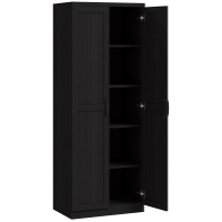 HOMCOM 63" 2-Door Kitchen Pantry, Freestanding Cabinet with 2 Adjustable Shelves for Dining Room, Cinnamon Black Wood Grain