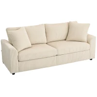 HOMCOM 3 Seater Sofa, 83.5" Modern Upholstered Couch with Pocket Spring and 2 Scatter Cushions for Living Room, Cream White(m-16)