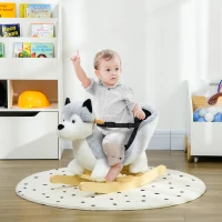 Qaba Baby Rocking Horse, Plush Animal Rocker Husky with Sound, Handle Grip for 18+ Months, Grey(m-1)