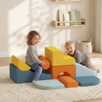 Qaba 9-Piece Soft Play Set, Kids Soft Play Foam Blocks with Detachable Cover for Climbing and Crawling, Multicolored(m-2)