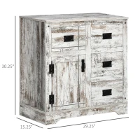 HOMCOM Industrial Sideboard Buffet Cabinet, Kitchen Cabinet with 4 Drawers, 1 Door, Adjustable Shelf Coffee Bar Cabinet, Distressed White(m-3)