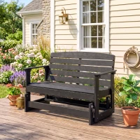 Outsunny Patio Glider Bench w/ HDPE Slatted Double Rocking Chair, Black(m-10)