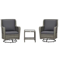Outsunny Patio Bistro Set, Porch Furniture with 360° Rotation & Rocking Function, 28.25"x30.75"x36.25", Gray(m-1)