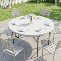 Outsunny Φ48" Folding Patio Table, Outdoor HDPE Picnic Table, Card Table for 6, Round Folding Banquet with Metal Frame, White(m-1)