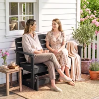 Outsunny Patio Glider Bench w/ HDPE Slatted Double Rocking Chair, Black(m-8)