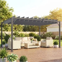 Outsunny 12.8' x 9.7' Outdoor Pergola with Retractable Roof, Aluminium Louvered Pergola Canopy Gazebo for Lawn Garden Patio, Grey(m-1)