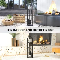 Outsunny Fireplace Tools Set, 5 Pieces Fireside Accessories with Brush, Shovel, Poker, A Pair of Tongs, Stand, Silver(m-6)