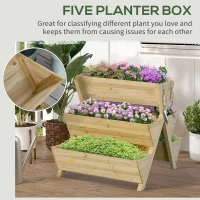 Outsunny 3-Tiers Vertical Raised Garden Bed, Wooden Planter Stand with 5 Elevated Planter Boxes and 4 Hooks, for Herbs, Flowers, or Vegetables in Patio Balcony Indoor Outdoor(m-4)