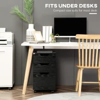 HOMCOM 3 Drawer Mobile File Cabinet, Rolling Printer Stand, Vertical Filing Cabinet, Black Wood Grain(m-6)