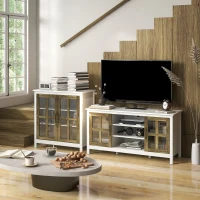 HOMCOM TV Cabinet, Farmhouse TV Stand for 55 Inch TV, Entertainment Center with Adjustable Shelves and Doors for Living Room, White(m-2)