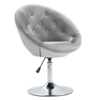 HOMCOM Modern Makeup Vanity Chair Round Tufted Swivel Accent Chair with Chrome Frame Height Adjustable, Gray(m-11)