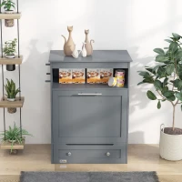 PawHut Pet Feeder Station Storage Cabinet, Dog Food Storage Container with Dog Raised Bowls, Watering Supplies, Grey(m-7)