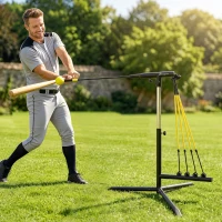 Soozier Baseball Hitting Trainer with 4 Power Bands, 32.7"-43.3" Adjustable Batting Practice Equipment with Stakes, Carry Bag(m-1)