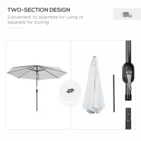 Outsunny 10' x 8' Round Market Umbrella, Patio Umbrella with Crank Handle and Tilt, Outdoor Parasol for Garden, White(m-6)