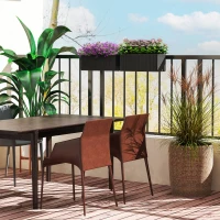 Outsunny 2 Pack 20 Inch Railing Flower Pots, Hanging Flower Pots with Hooks, Drainage Holes for Fence, Rattan Look, Black(m-10)
