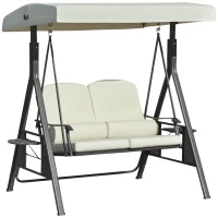 Outsunny 2-Person Patio Swing Bench with Adjustable Shade Canopy, Soft Cushions, Throw Pillows and Tray, Beige.(m-1)